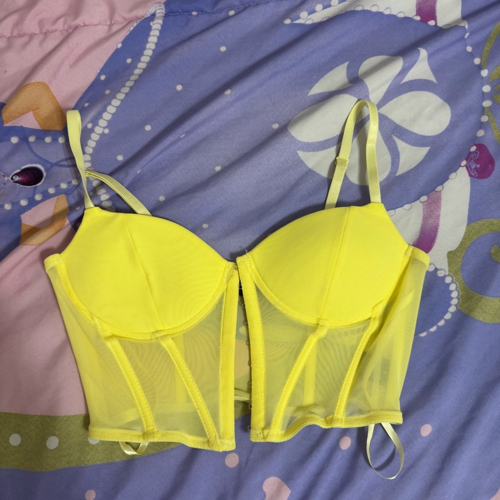 Yellow Mesh Bustier Top
